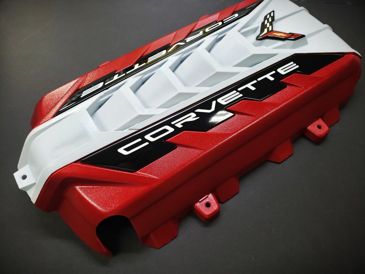 C8 Corvette Engine Cover Ceramic Matrix Gray and Edge Red